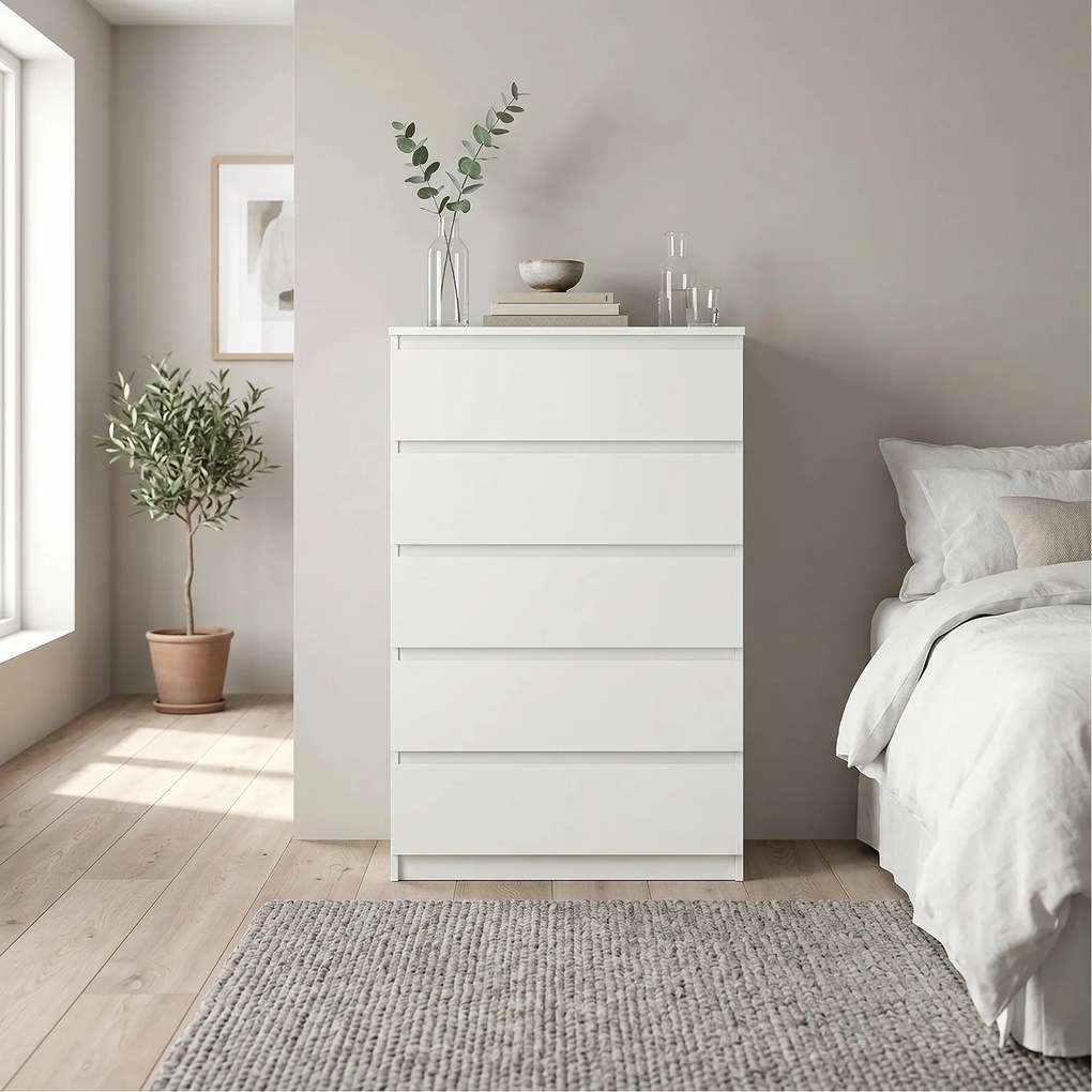 Komoda NUDO 70 cm do Salonu Sypialni 5 Szuflad Biały