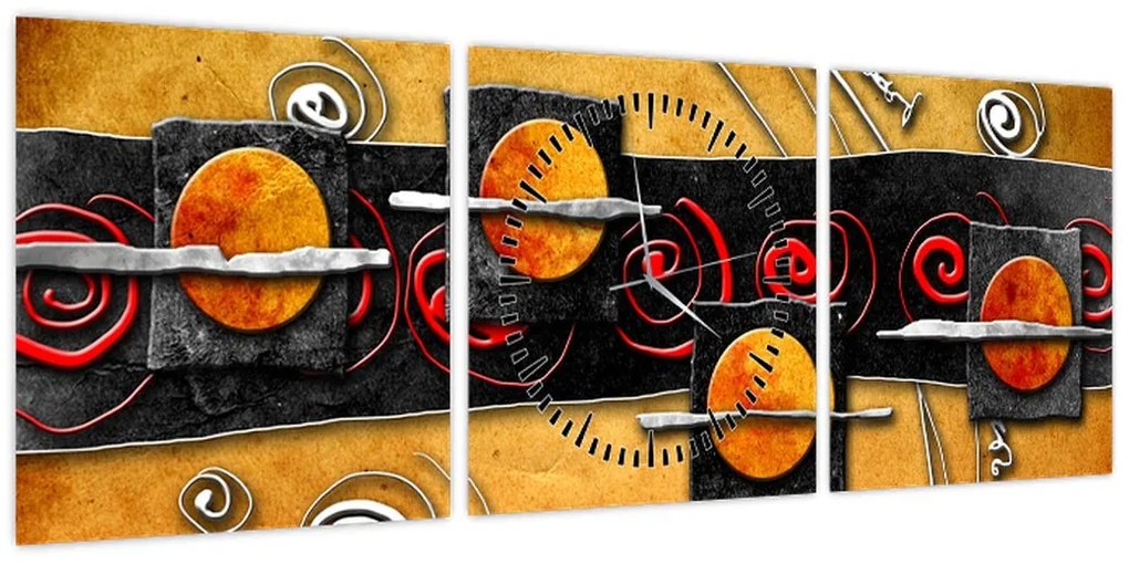 Abstrakcyjny obraz - Planety (z zegarem) (90x30 cm)