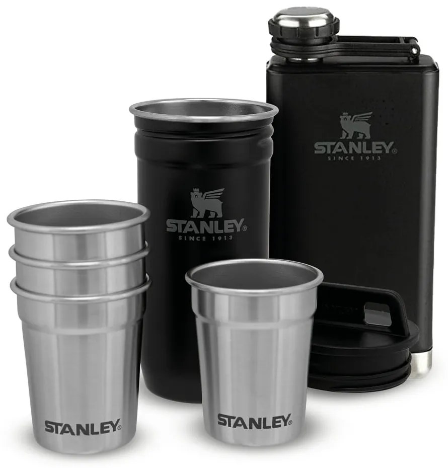 Czarny zestaw piersiówki i kieliszków ze stali nierdzewnej 6 szt. 250 ml – Stanley