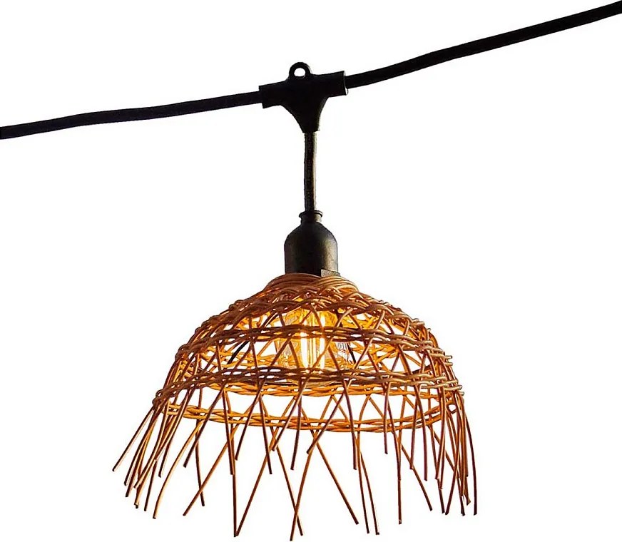 Boho girlanda świetlna HAWAII 6m, 10 ciepłych białych żarówek LED E27, łączona, klosz z polirotanu, IP64 do użytku wewnątrz i na zewnątrz