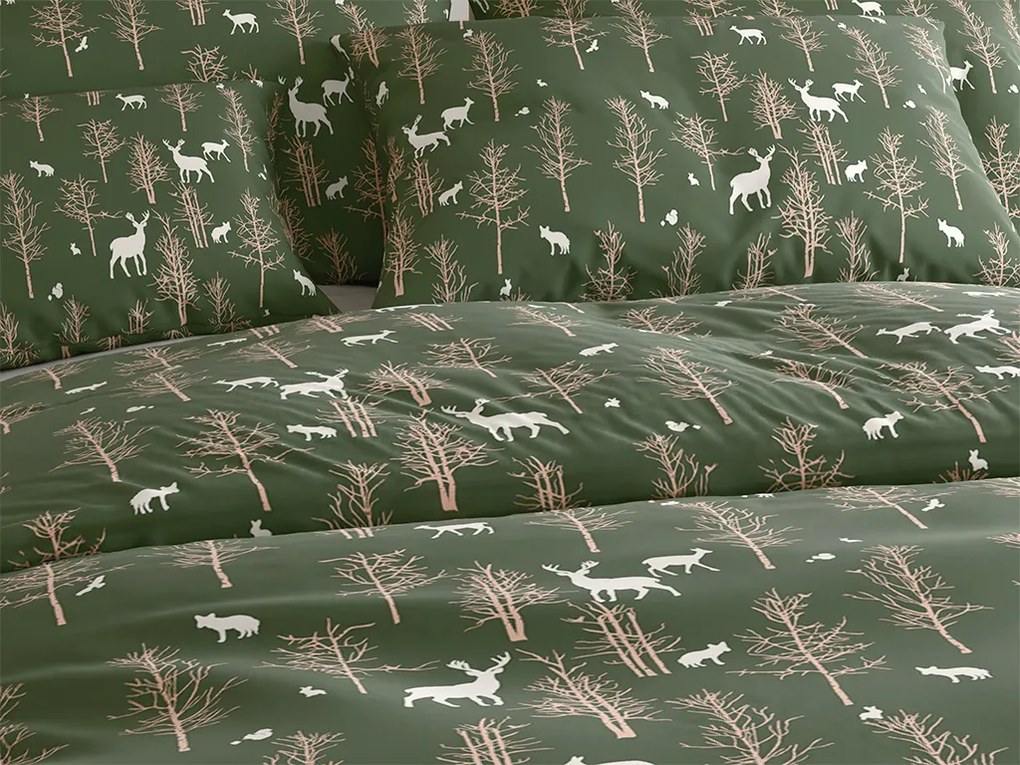 PrzytulneMieszkanie.pl PrzytulneMieszkanie.pl Pościel z mikrofibry OAK DEER ciemnozielony Rozmiar pościeli: 2 szt 70 x 90 cm | 200 x 220 cm