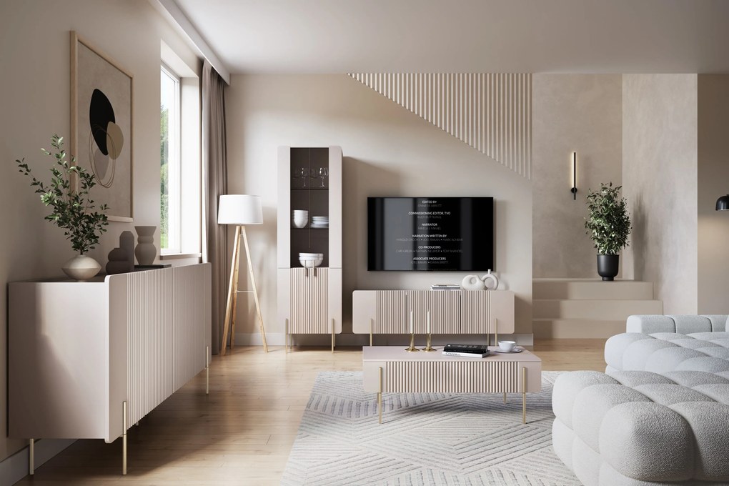 Stolik kawowy Malmi 100 cm z szufladami - kaszmir / złote nóżki