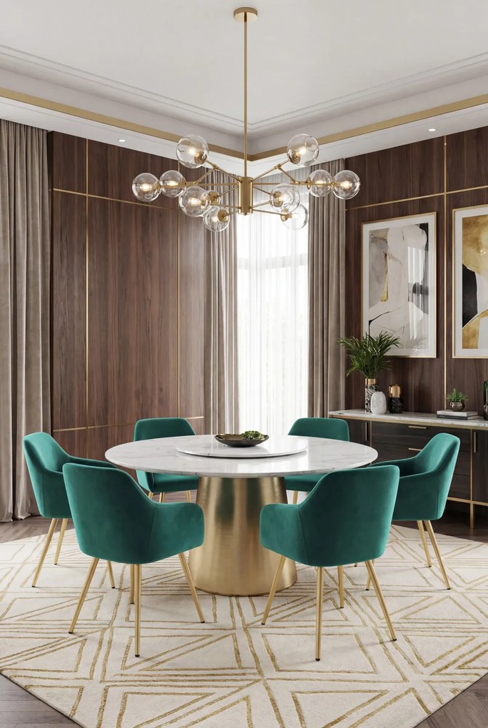 Zestaw 4 zielonych krzeseł welurowych na złotej podstawie - Terviso 3X