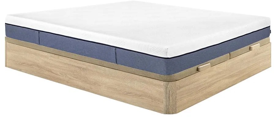 Zestaw 180 × 200 cm stelaż ze skrzynią jasnodrewniany + materac sprężyny kieszeniowe 7-strefowy z pamięcią kształtu gr. 24 cm – KASUI marki YSMÉE