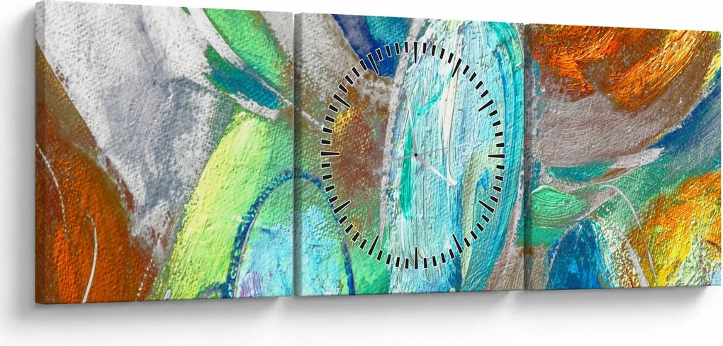 Obraz - Kolorowa abstrakcja (z zegarem) (90x30 cm)
