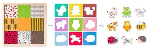 Woody Puzzle ze zwierzętami, kształty-kolory