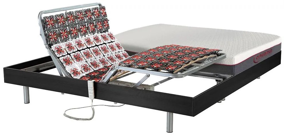 Elektryczne łóżko relaksacyjne z płytek, materac z pamięć kształtu ATRIDE marki DREAMEA - silniki OKIN - kolor czarny - 2 x 90 x 200 cm