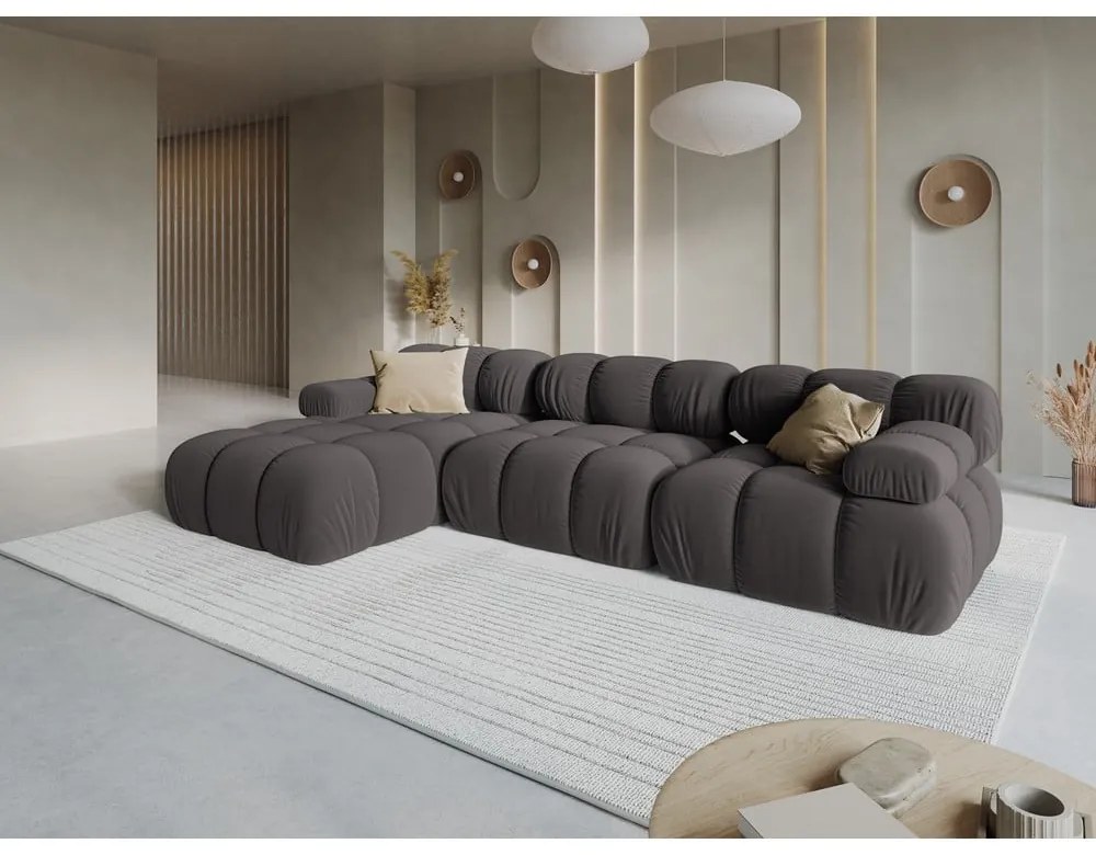 Ciemnoszara aksamitna sofa 285 cm Bellis – Micadoni Home