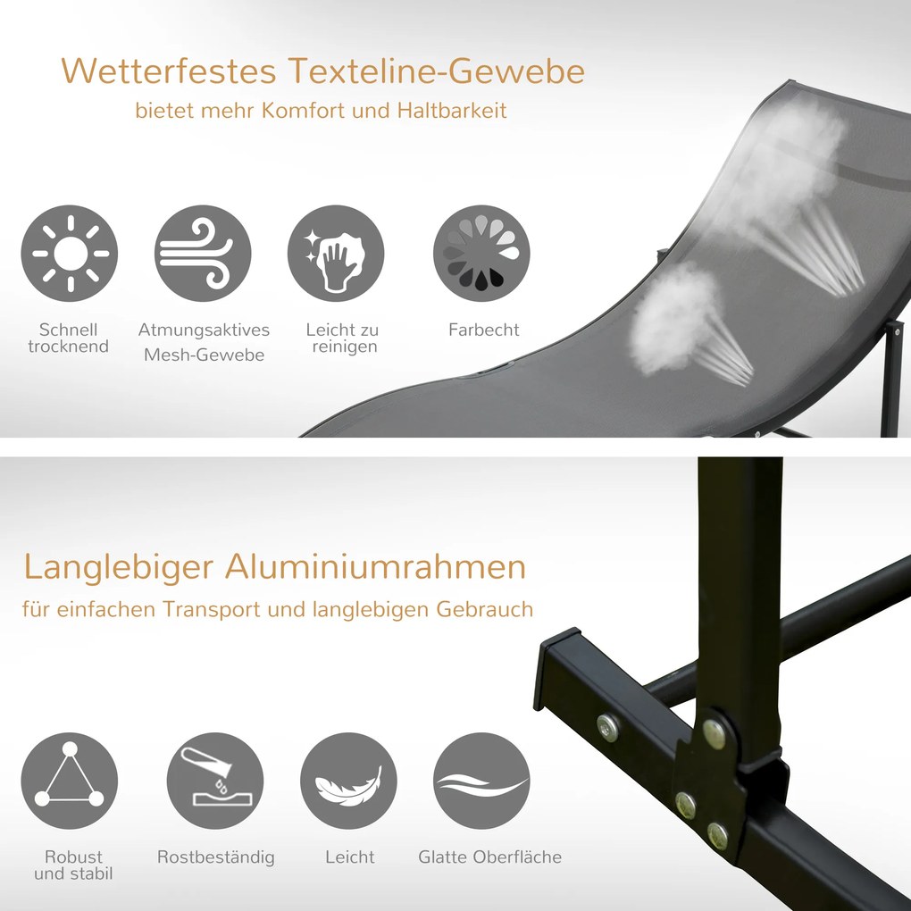 Outsunny Zestaw 2 Lekkich Leżaków Aluminiowych - Wymiary: 165x61x63cm - Trwałe i Wygodne