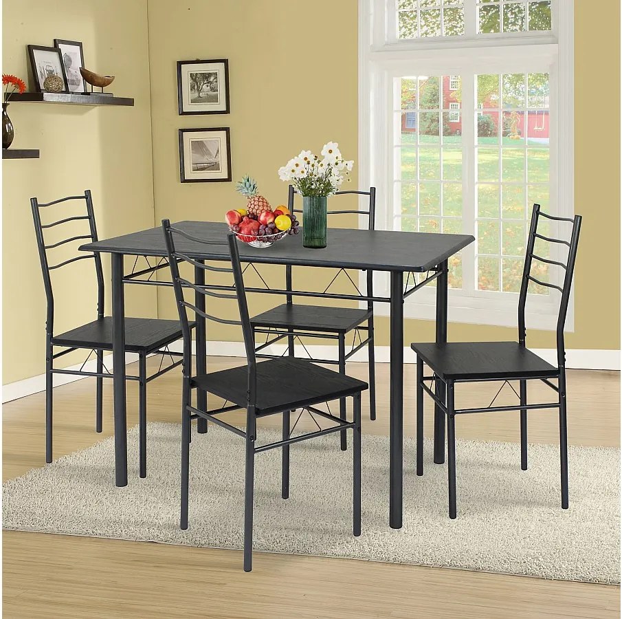 Zestaw stołowy z 4 krzesłami Lima do jadalni Czarny/Szary