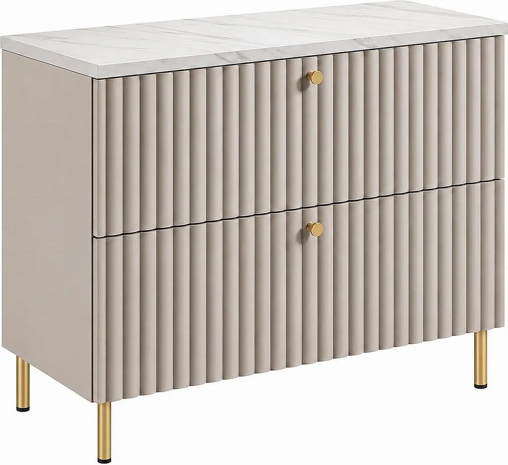 Szafka łazienkowa stojąca z blatem 80, kaszmir + blat z efektem marmuru Bianco, uchwyty w trzech kolorach, nogi złote, 80 x 44,4 x 73,6 cm