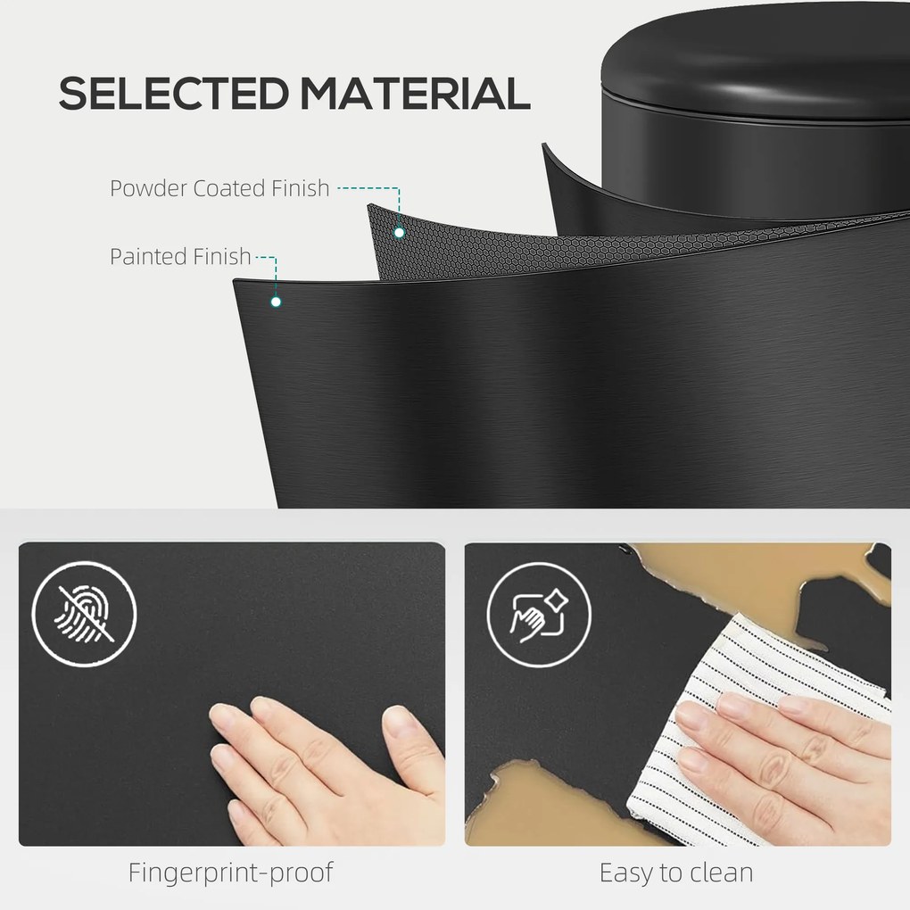 HOMCOM Kosz na śmieci 30 l pedałowy z pokrywą, wkładem wewnętrznym, funkcja miękkiego domyku 36 x 30 x 63,5 cm, czarny | Aosom PL