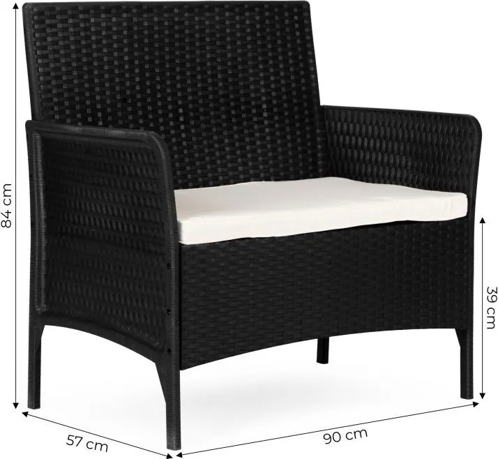 Sofa ogrodowa 2-osobowa Livora 007 z poduszką, czarna