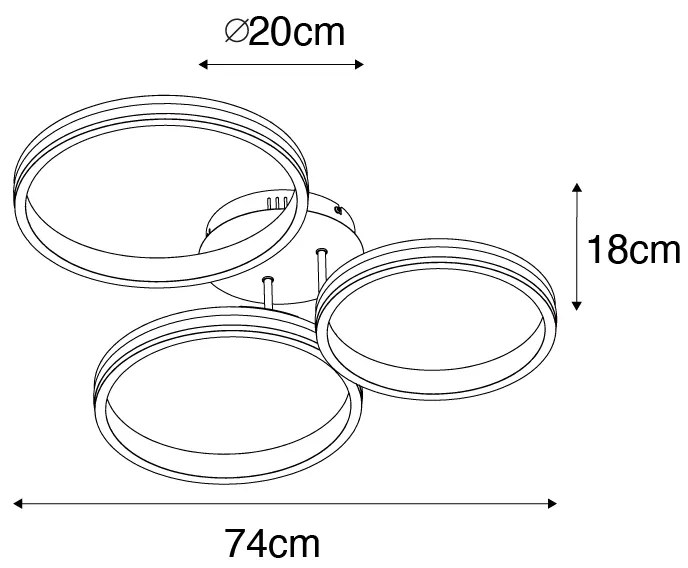 Lampa sufitowa stalowa z LED 3-stopniowy ściemniacz 3-światła - Navara