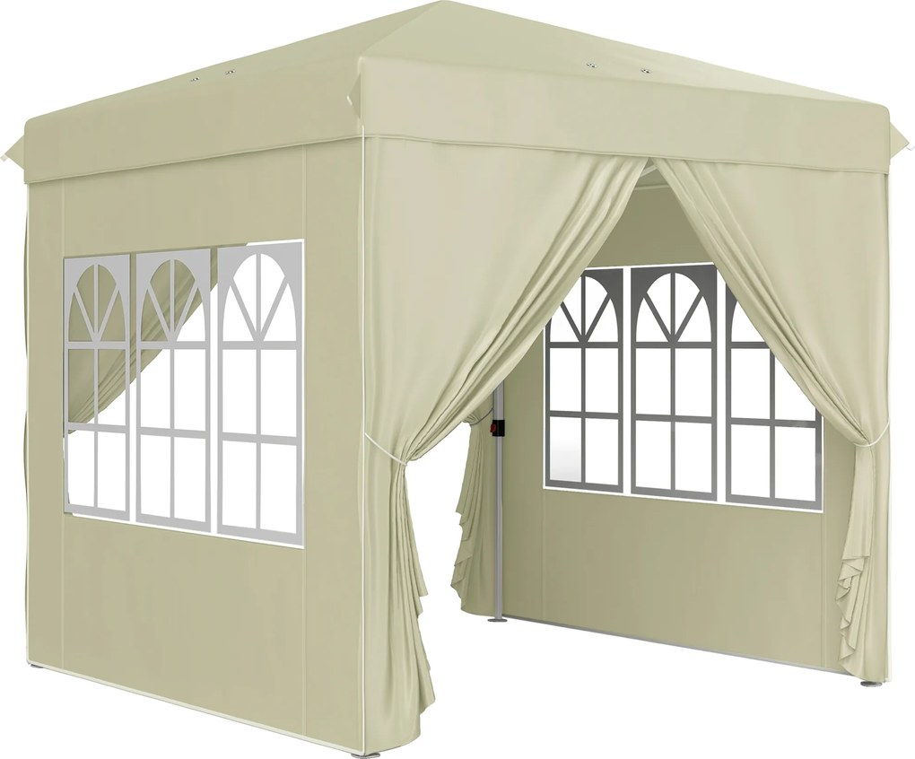 Outsunny 2,5 x 2,5 m Pawilon Pop-up z bocznymi ścianami i torbą transportową, UPF50+ regulowany wysokością namiot ogrodowy, Kremowy