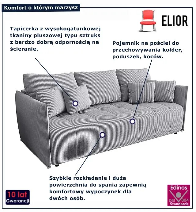 Jasnoszara sztruksowa sofa z funkcją spania F5-Z86