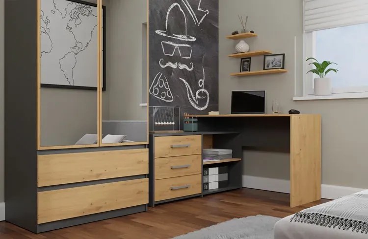 Biurko Narożne Z Regałem I Szufladami Artisan + Antracyt K6-H66