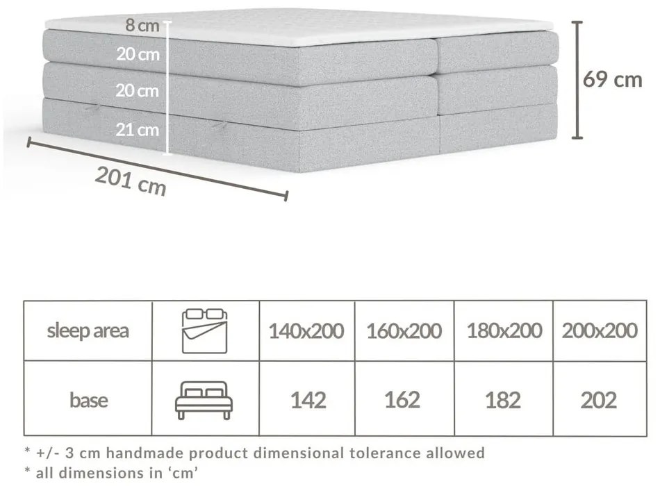 Jasnoszare łóżko kontynentalne ze schowkiem bez zagłówka 180x200 cm Juniper – Maison de Rêve