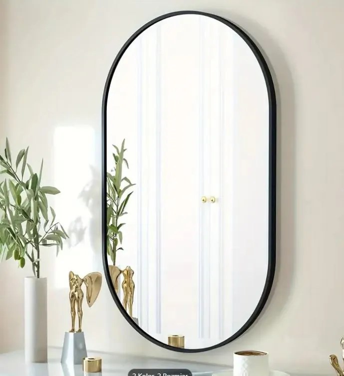 Lustro Elipsa  100x50cm czarne GX06 ścienne owalne łazienkowe do salonu sypialni loftowe Industrialne minimalistyczne