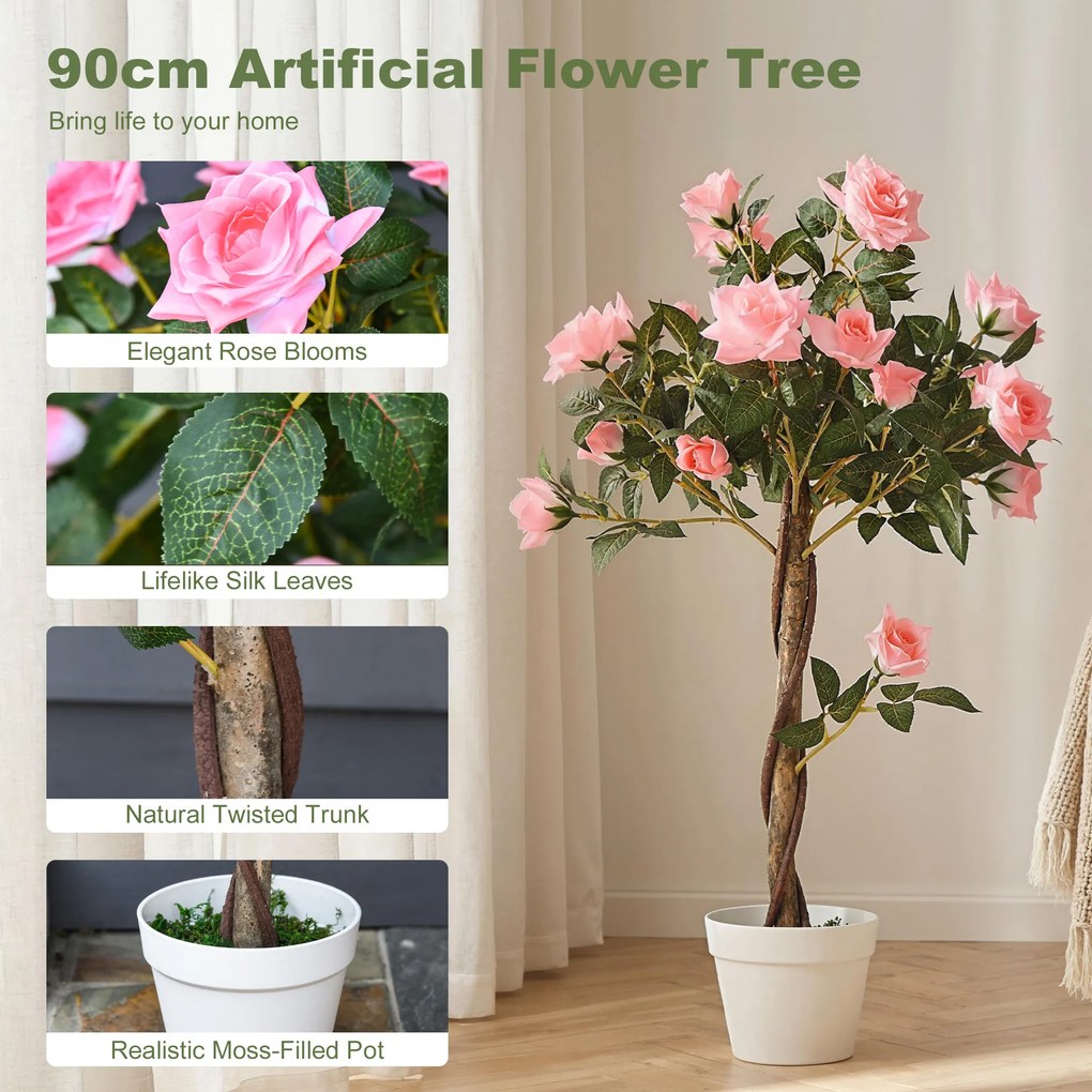 Outsunny Drzewko Szrtuczne, Sztuczna Roślina w Cementowej Donicy, Sztuczna Roślina