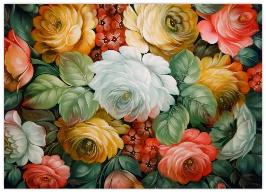 Obraz namalowanego bukietu kwiatów (70x50 cm)
