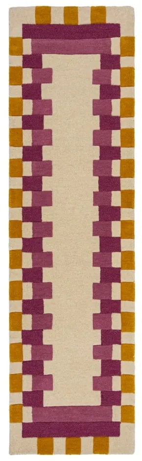 Żółto-różowy wełniany chodnik tkany ręcznie 60x230 cm Kai Wool Border – Flair Rugs