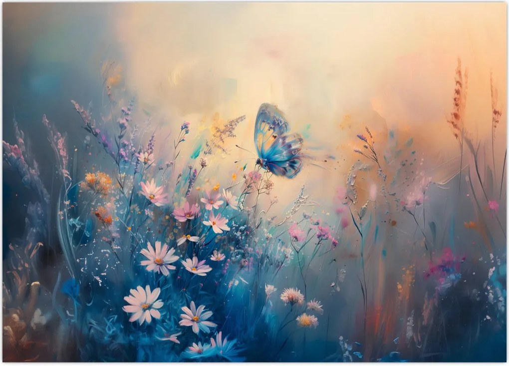 Obraz na szkle - Łąka z motylem (70x50 cm)