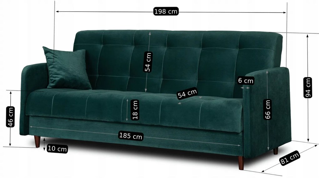 Sofa z Funkcją Spania TIVOLI Wersalka Rozkładana Dwuosobowa Zielona Welurowa Nowoczesna do Salonu
