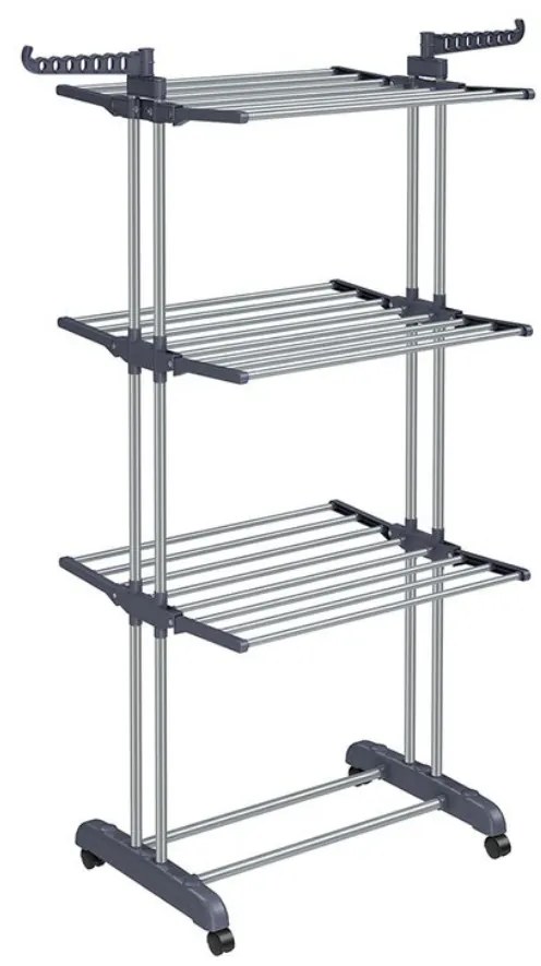 SongmicsHome Suszarka na pranie ELTON z 4 poziomami na kółkach, 76x172x50 cm, szara