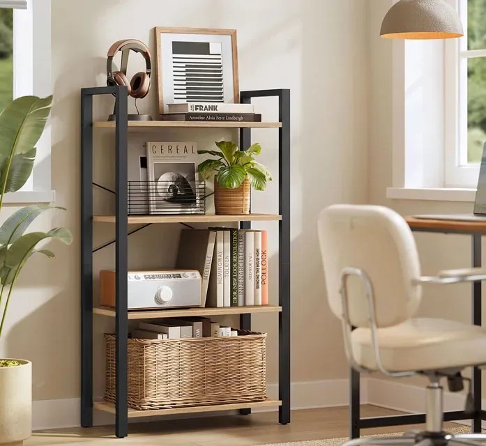 Nowoczesny regał metalowy z 4 półkami dab sonoma P5-B87