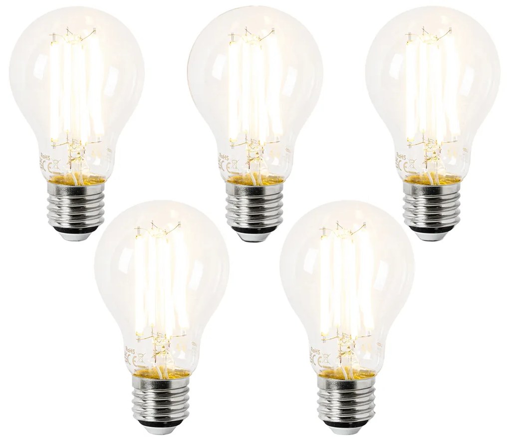 Zestaw 5 żarówek LED E27 A60 przezroczyste 3,8W 806lm 2700K