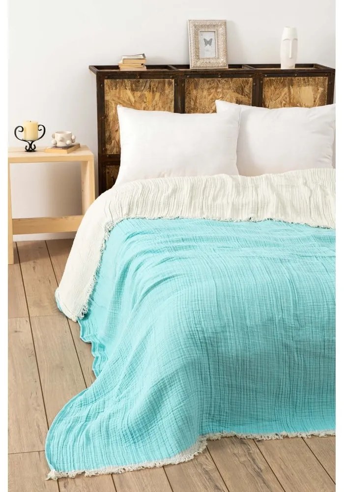 Turkusowa narzuta muślinowa 170x250 cm Muslin – Mijolnir