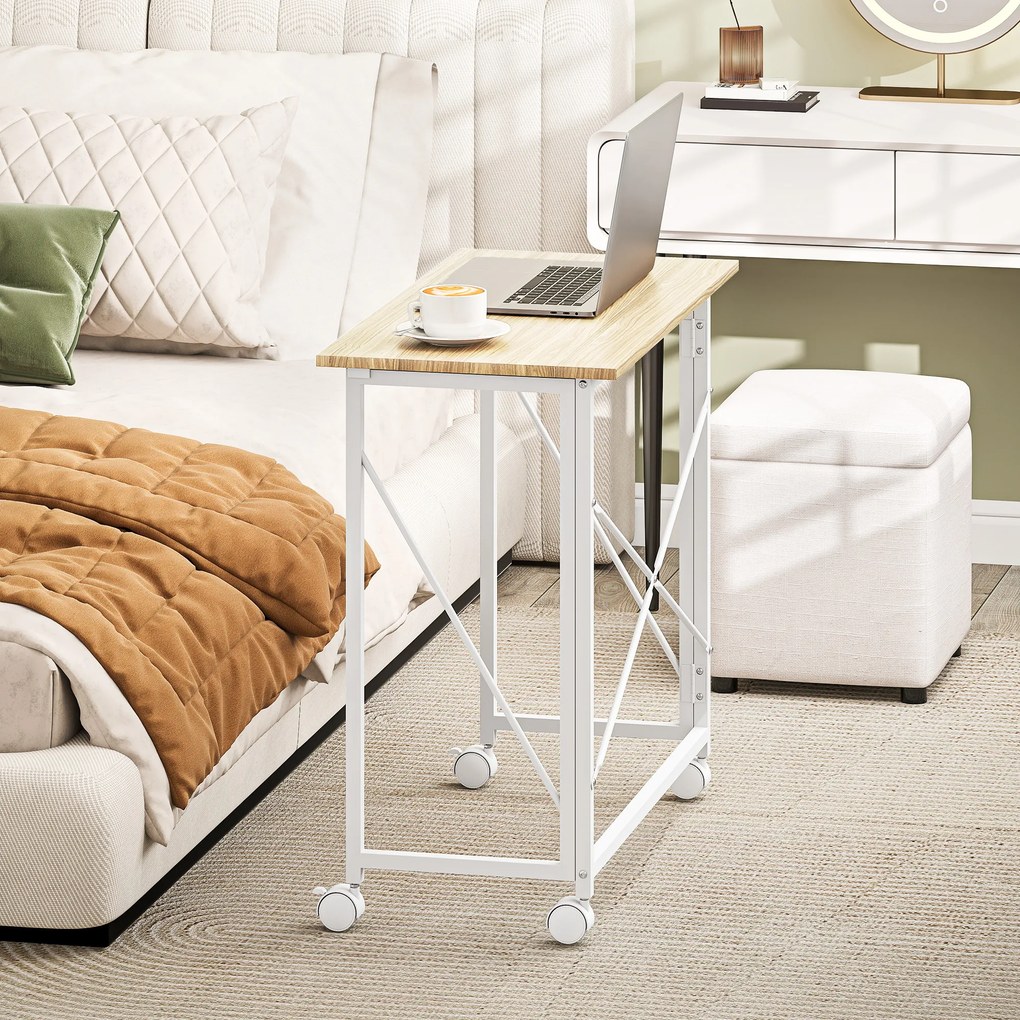 HOMCOM Biurko składane na kółkach, oszczędzające miejsce, stal, MDF, kolor naturalny | Aosom PL