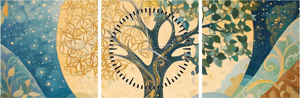 Obraz – Drzewo życia w księżycu (z zegarem) (90x30 cm)