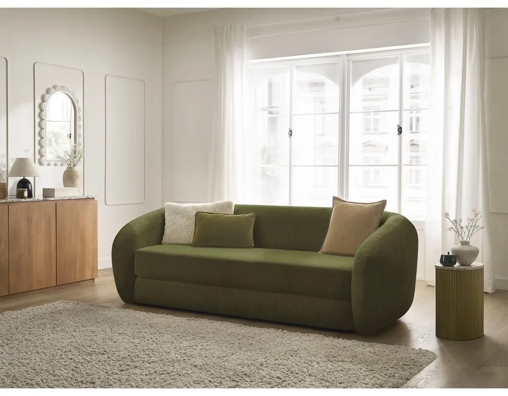 Zielona rozkładana sofa z tkaniny szenilowej 228 cm Neyo – Bobochic Paris