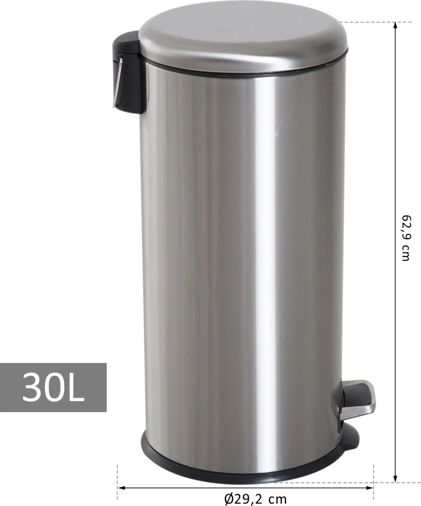 HOMCOM kosz na pedały z koszem wewnętrznym, kosz na śmieci pokrywa na zawiasach 30L