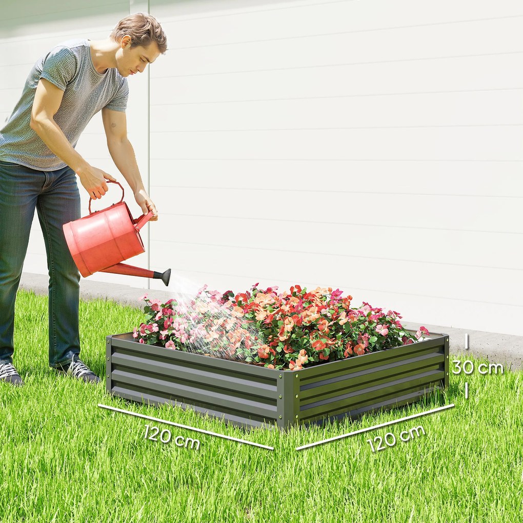 Outsunny Skrzynka ogrodowa, Pflanzkasten z obudową stalową, Jasnoszary, 120 x 120 x 30 cm