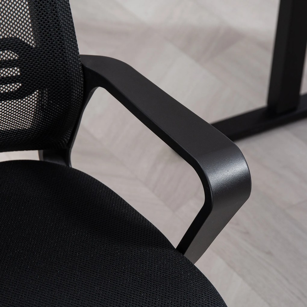 HOMCOM Ergonomiczny fotel, tkanina siatkowa, pianka, metalowe nogi, podstawa na płozach, czarny