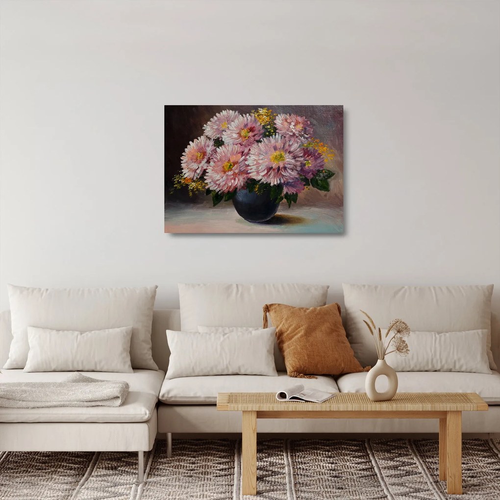 Obraz na szkle - Obraz na szkle olejny, Kwiaty w wazonie (70x50 cm)