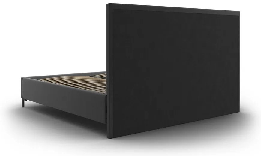 Ciemnoszare tapicerowane łóżko dwuosobowe ze schowkiem i stelażem 160x200 cm Casey – Mazzini Beds