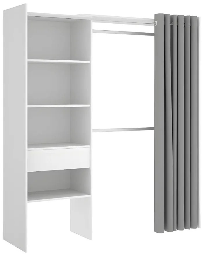 Rozkładana garderoba narożna GONTRAN – dł. 164/214 cm – kolor biały i szary