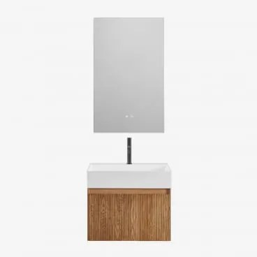 Zestaw Wiszących Mebli Łazienkowych Zintegrowany Z Umywalką Aldeia Popielaty Brąz & Prostokątny Led I - Sklum