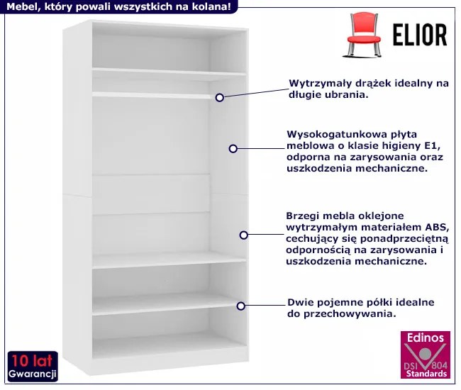 Biała szafa z drążkiem bez drzwiczek S4-T90