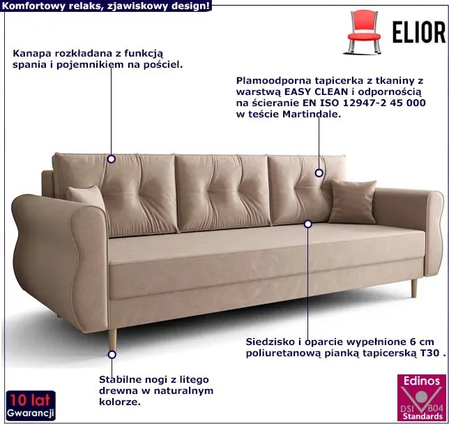 Beżowa kanapa rozkładana H3-S54