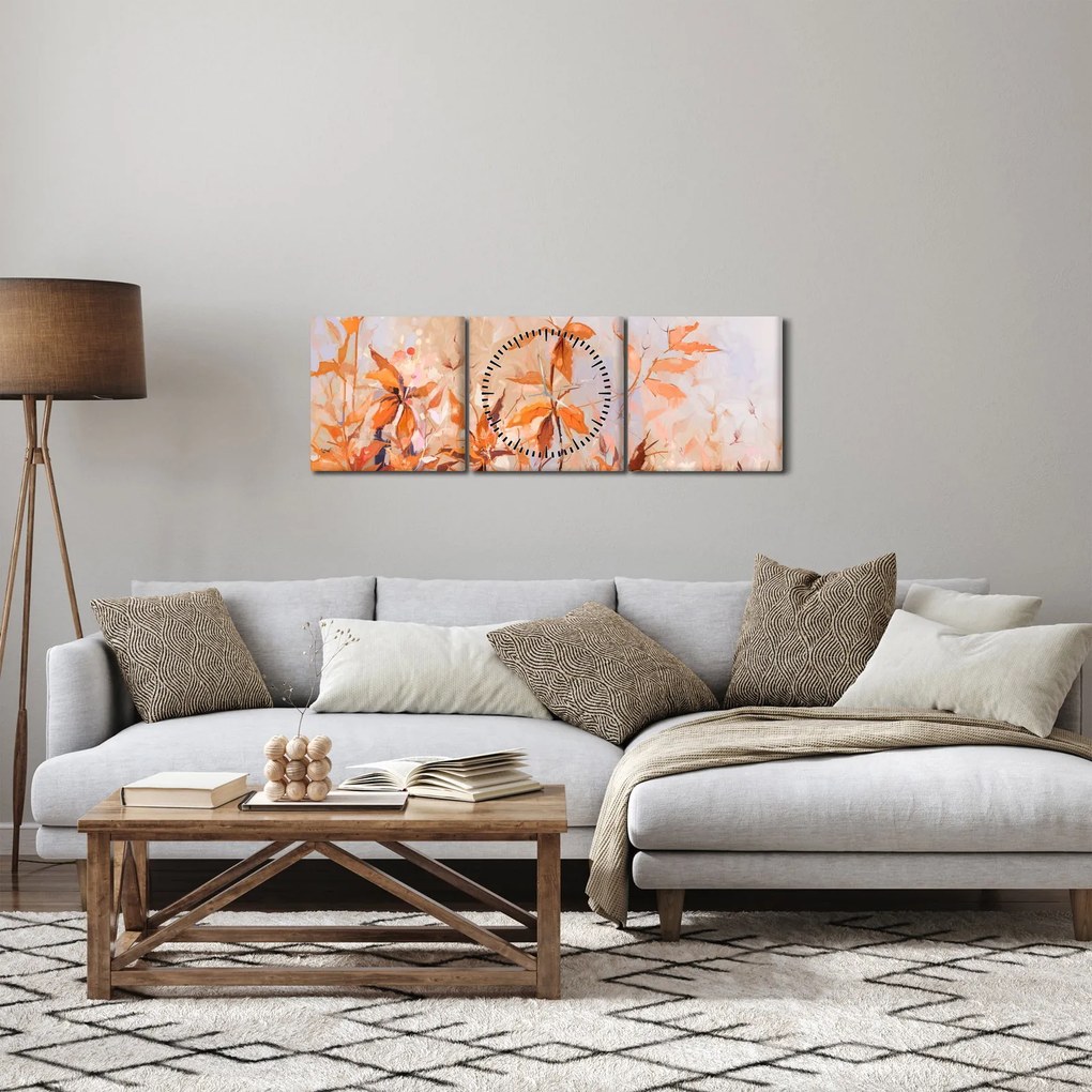 Obraz - Malowane kwiaty (z zegarem) (90x30 cm)