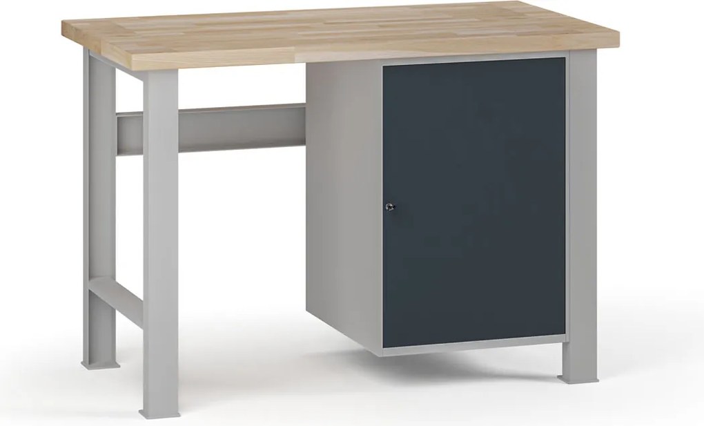 Stół warsztatowy G7, blat bukowy, 1200 x 685 x 840 mm, 1x szafka, grafitowy