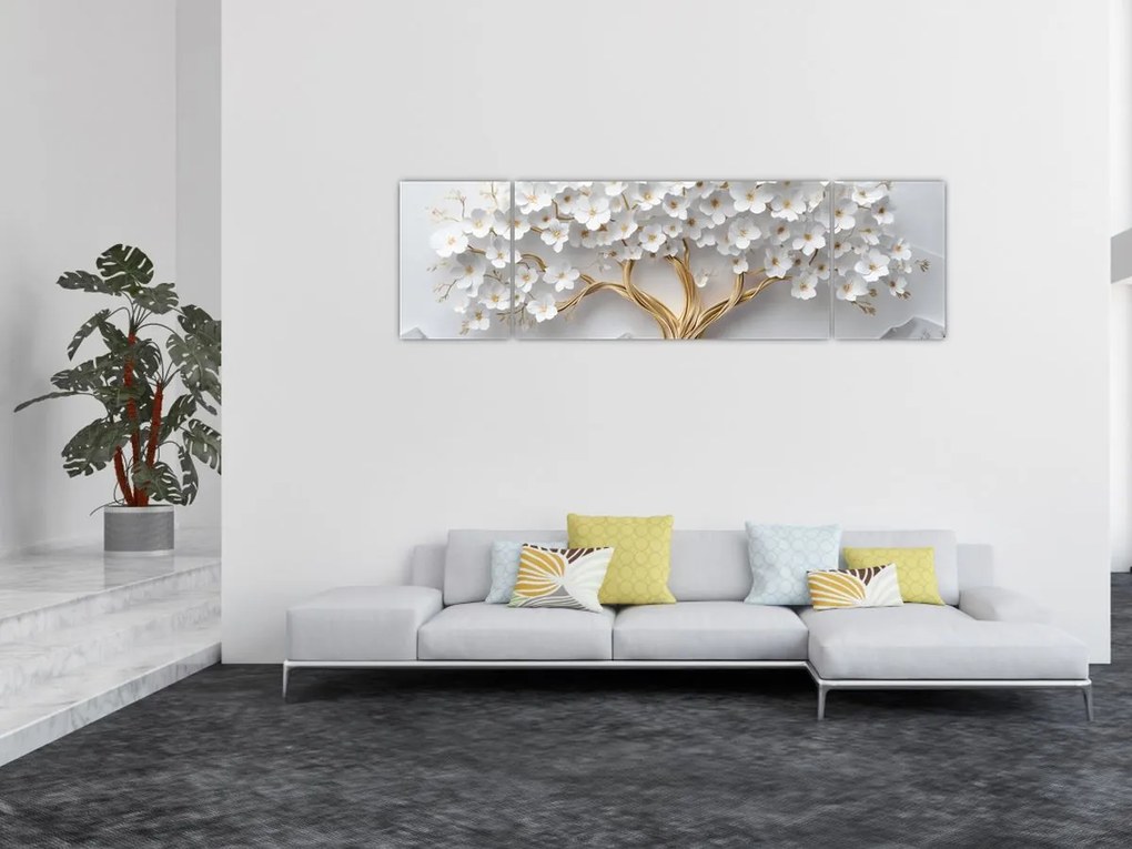 Obraz – Eleganckie drzewo życia 3D pełne kwiatów (170x50 cm)