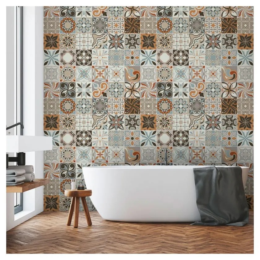 Zestaw 30 naklejek ściennych Ambiance Wall Decal Cement Tiles Bali, 15x15 cm