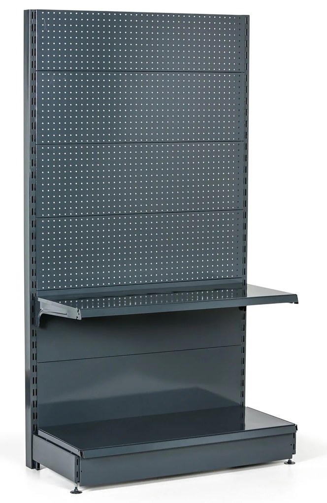Regał sklepowy jednostronny, ścianki perforowane, 1600 x 1000 x 450 mm, dodatkowy, antracyt