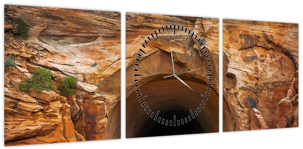 Obraz - tunel w skale (z zegarem) (90x30 cm)